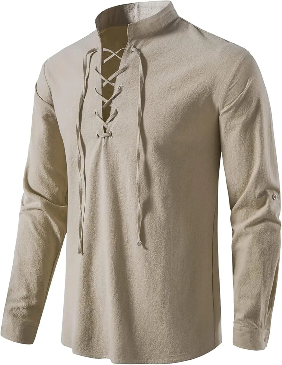 Men's Long Sleeve Shirts Retro Style Lace up for Medieval,Viking,Hippie Halloween Cosplay Pirate Renaissance Costume