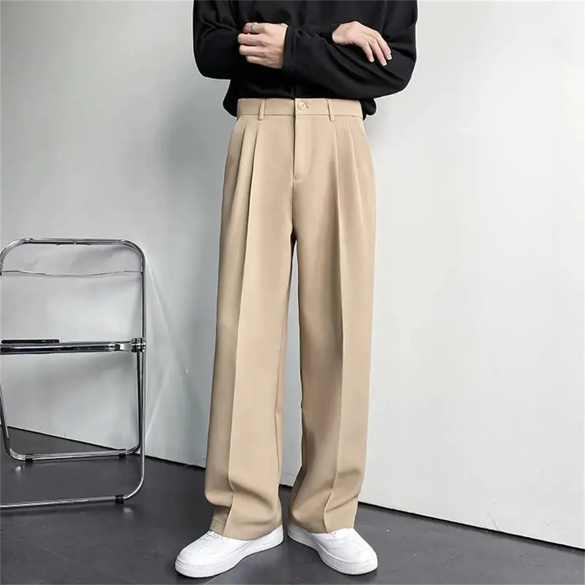 Men's Loose Casual Pants Solid Color Wide Leg Pants Formal Business Design Suit Pants Trousers
