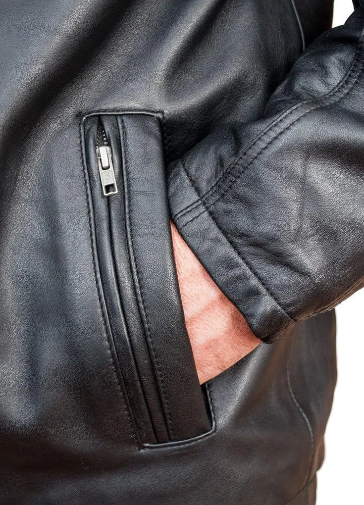 Men's Mid Length Classic Warm Black Leather Jacket