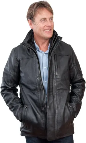 Men's Mid Length Classic Warm Black Leather Jacket