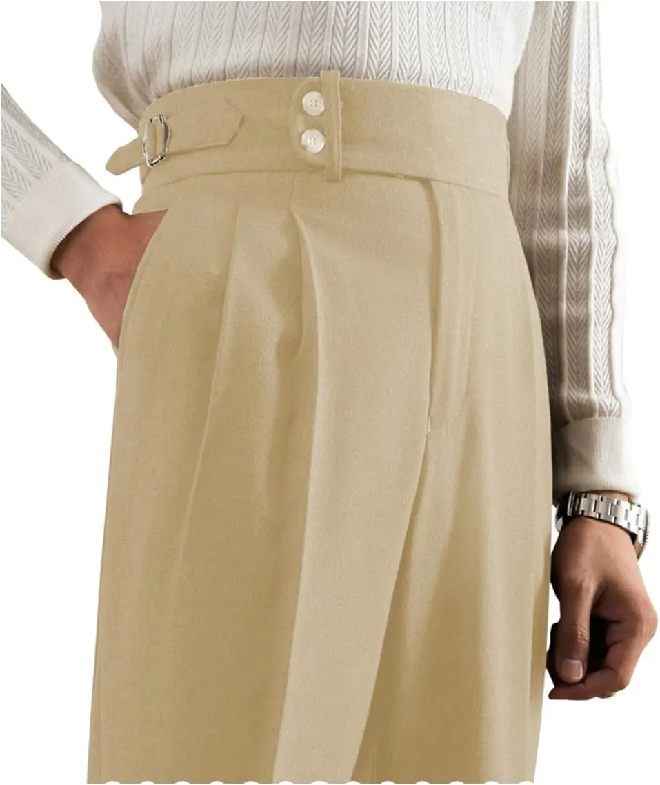Mens Pants Classic Gurkha Lightweight Flat Front Pants Casual Work Trousers