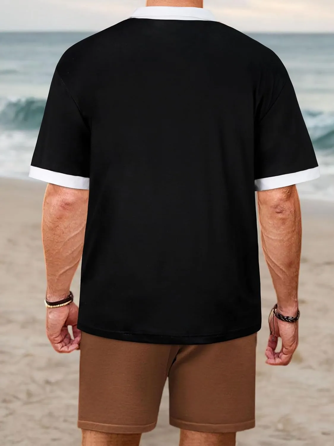 Mens Polo Shirts Short Sleeve Zipper T Shirt Casual Slim Fit Golf Tops