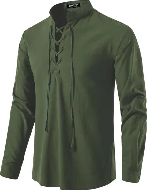 Men's Pure Cotton Retro Lace Up Shirts for Renaissance Pirate Viking Medieval