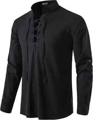 Men's Pure Cotton Retro Lace Up Shirts for Renaissance Pirate Viking Medieval