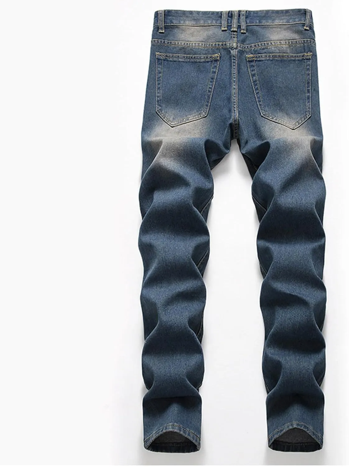 Men's Ripped Slim Fit Jean Pants Solid Straight Leg Skinny Denim Pant Stretch Washed Pencil Trouser with Zipper
