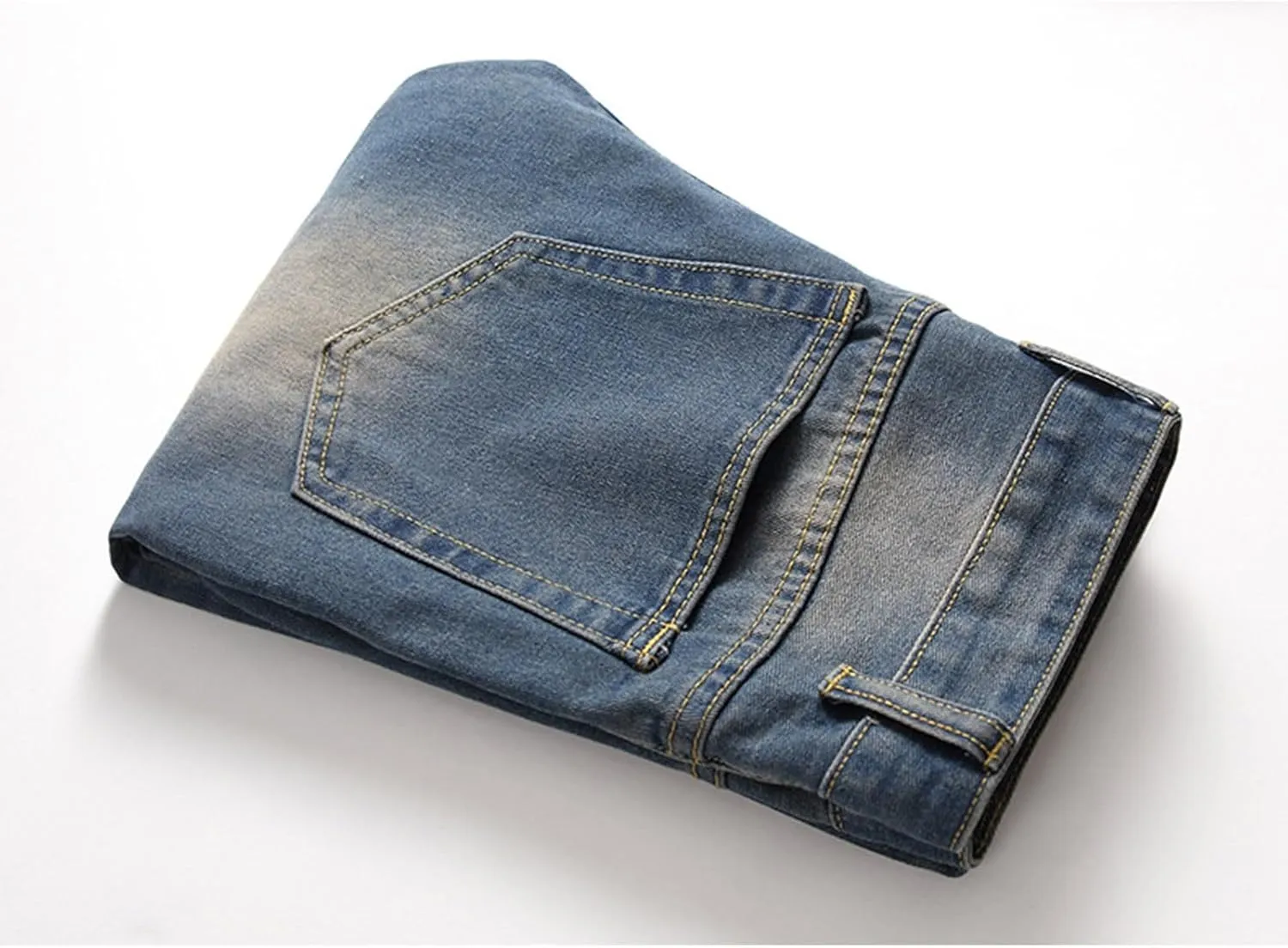Men's Ripped Slim Fit Jean Pants Solid Straight Leg Skinny Denim Pant Stretch Washed Pencil Trouser with Zipper