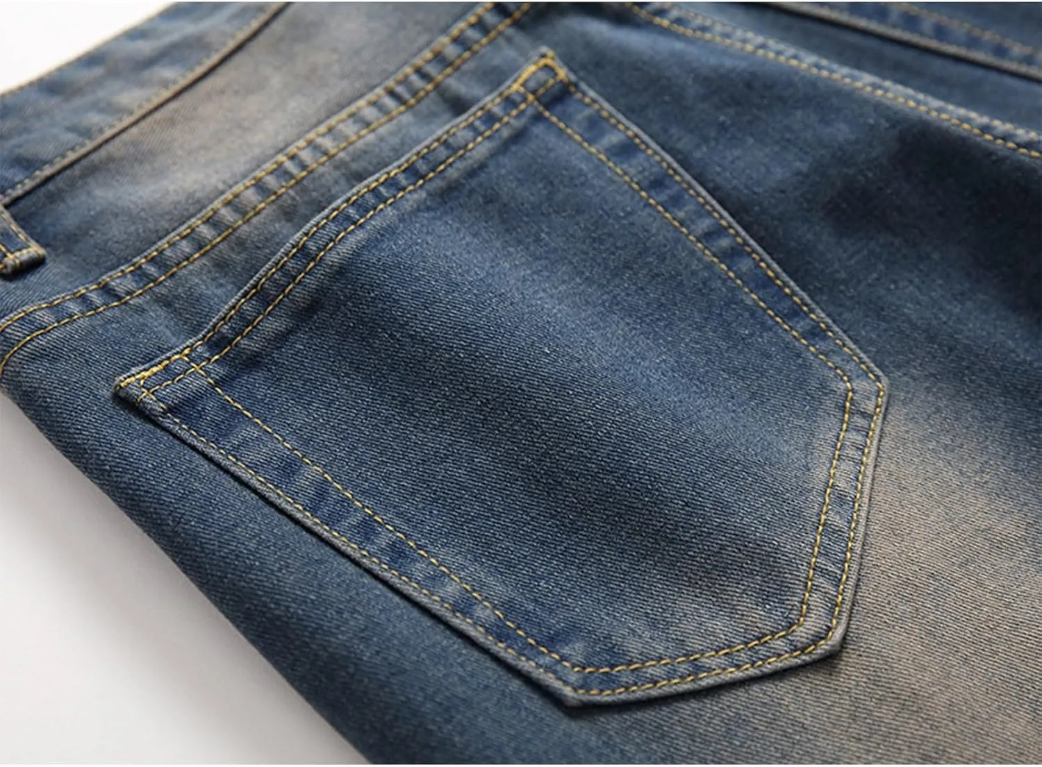 Men's Ripped Slim Fit Jean Pants Solid Straight Leg Skinny Denim Pant Stretch Washed Pencil Trouser with Zipper