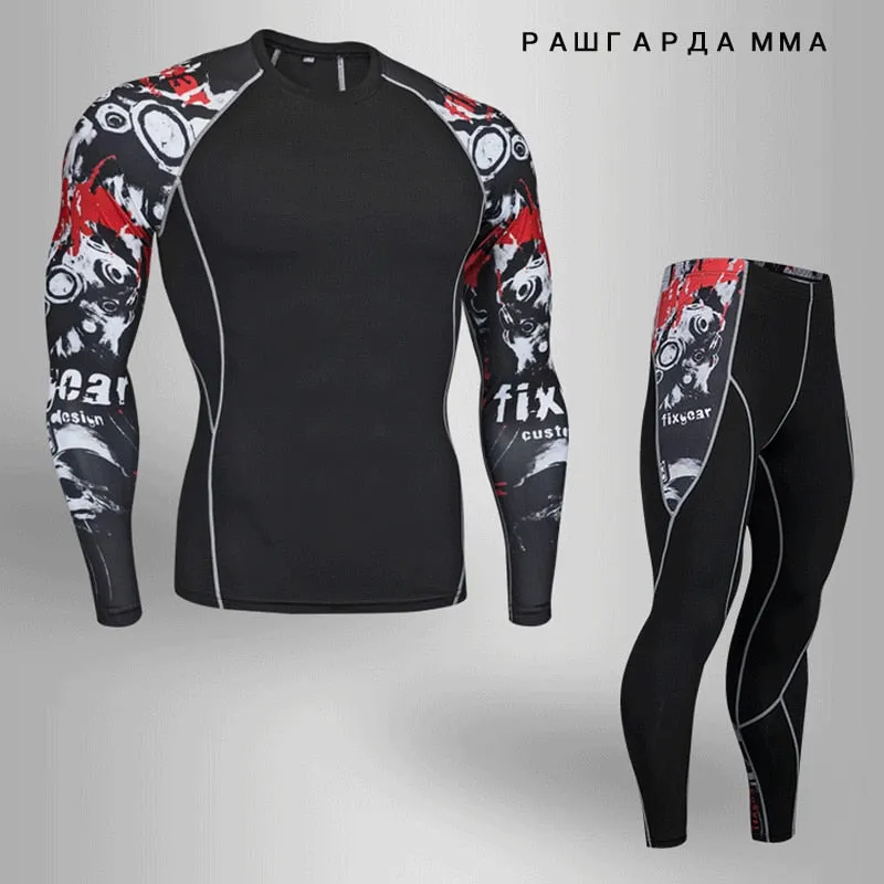 Men's Sports Suit Compression Clothing Fitness Training kit Thermal Underwear MMA rashgard male Quick drying shirt Sportswear