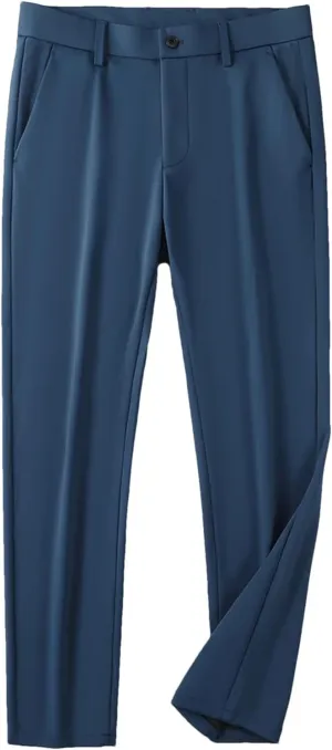 Men's Stretched Nylon Slim Fit Chinos Pants Business Casual Work Straight Long Suit Trousers