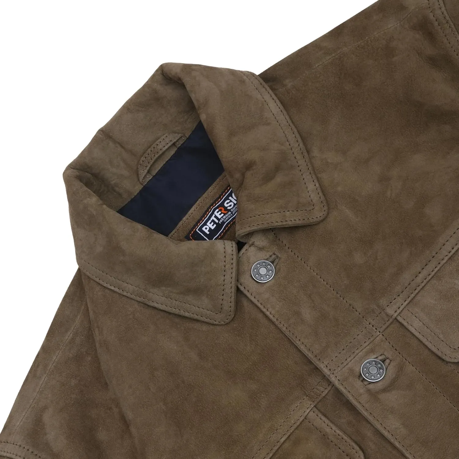 Men's Suede Leather Jacket | Genuine Suede Leather Trucker Jacket Shirt Collar Slim Fit Denim Style