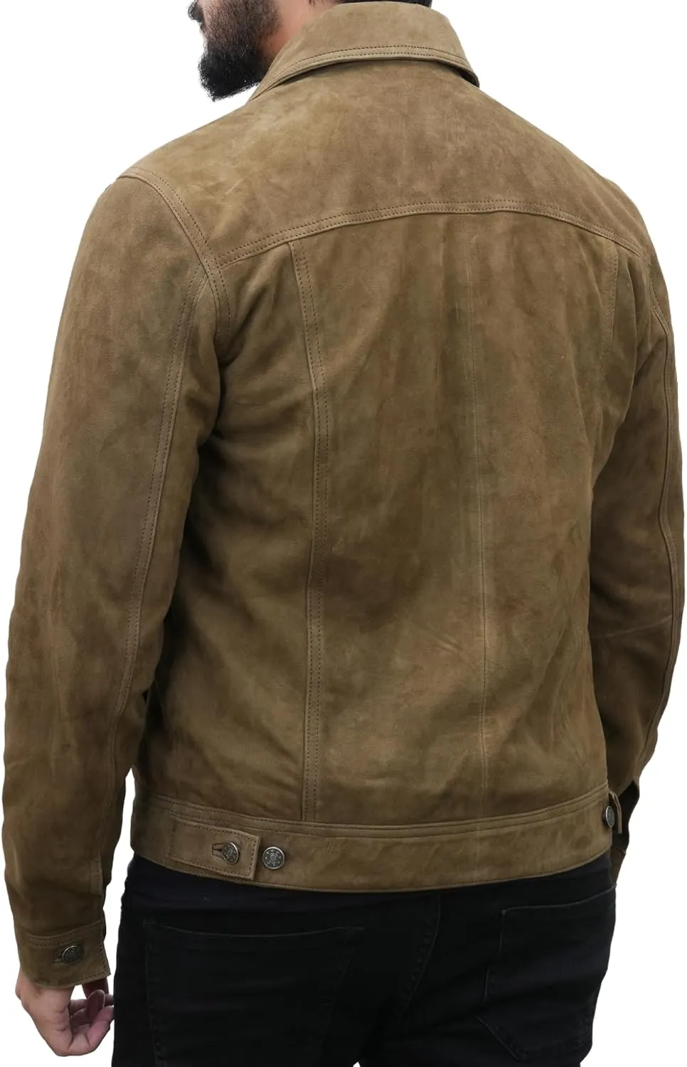 Men's Suede Leather Jacket | Genuine Suede Leather Trucker Jacket Shirt Collar Slim Fit Denim Style