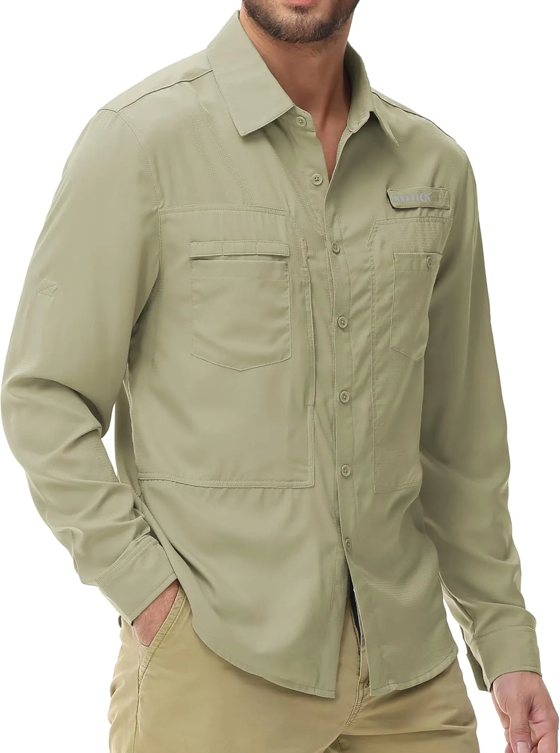 Men's UPF 50  Sun Protection Fishing Shirts Long Sleeve Lightweight Hiking Travel Work Button Down Shirt Zipper Pocket