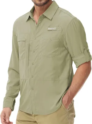 Men's UPF 50  Sun Protection Fishing Shirts Long Sleeve Lightweight Hiking Travel Work Button Down Shirt Zipper Pocket