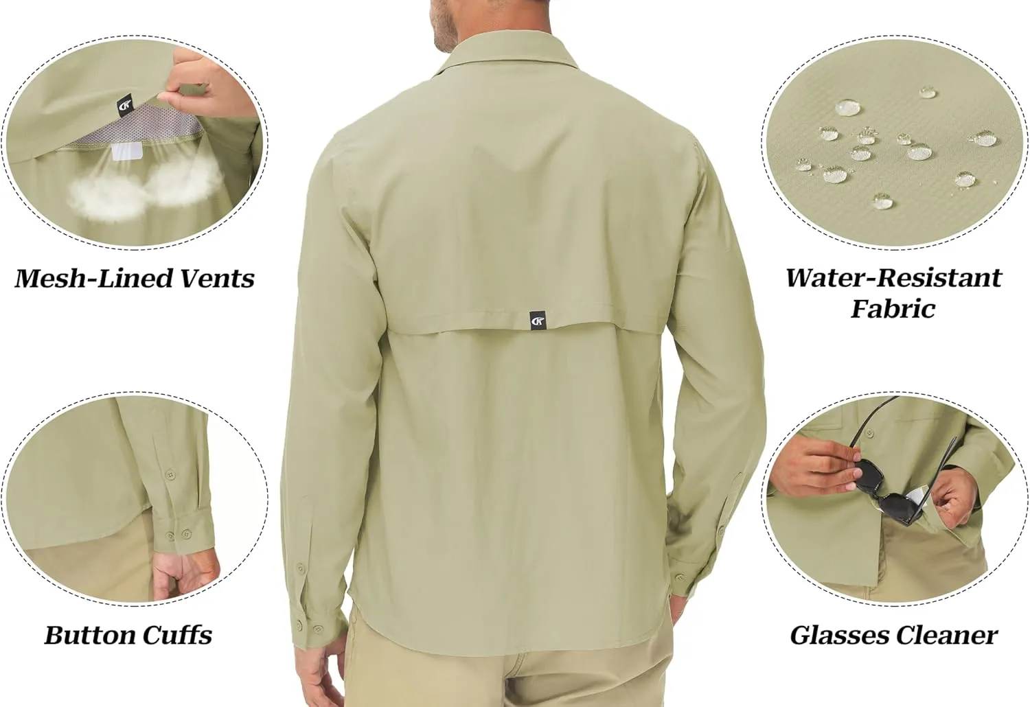 Men's UPF 50  Sun Protection Fishing Shirts Long Sleeve Lightweight Hiking Travel Work Button Down Shirt Zipper Pocket