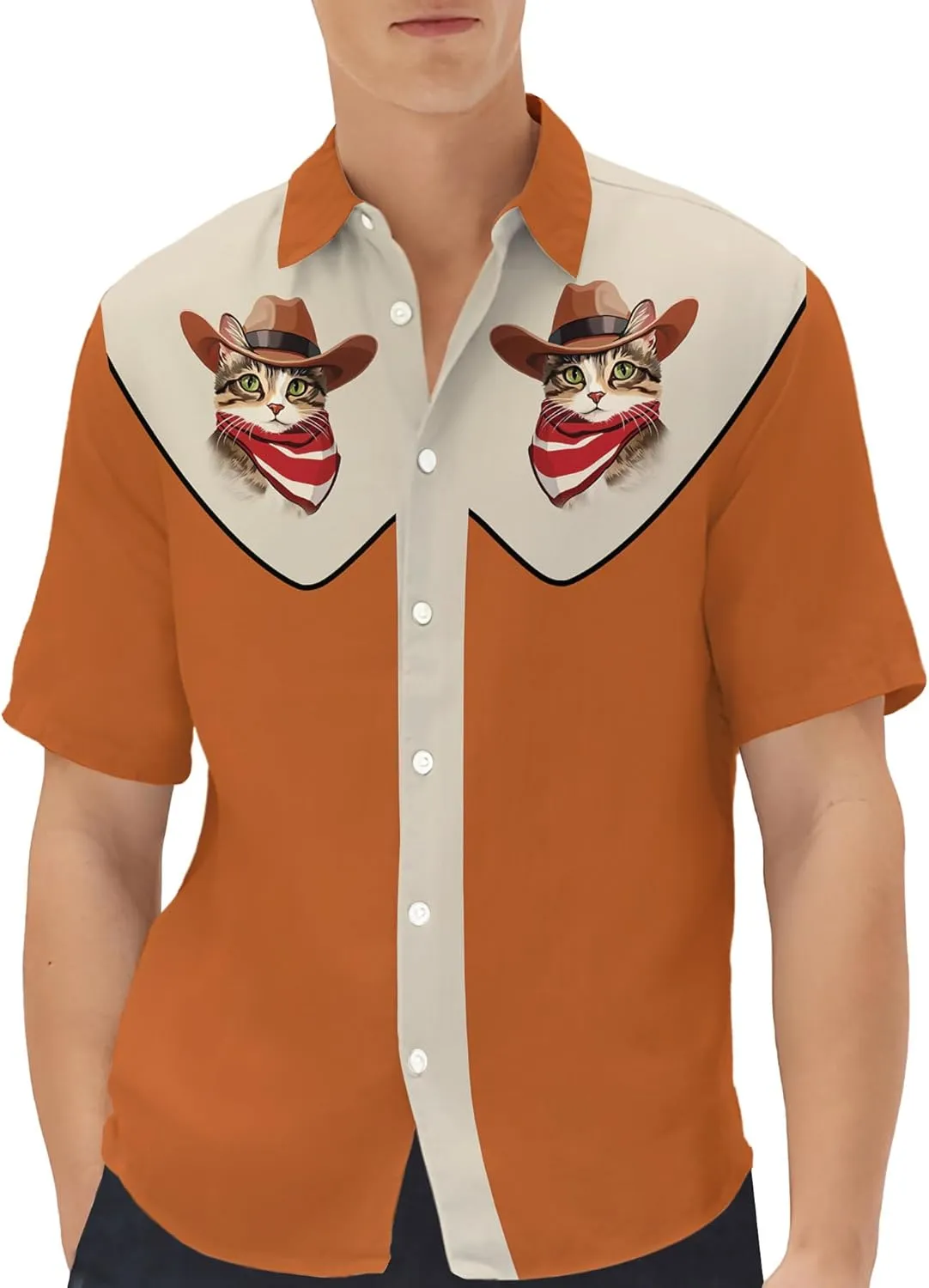 Men's Western Cowboy Shirts Short Sleeve Vintage Cowboy Hawaiian Shirt for Men