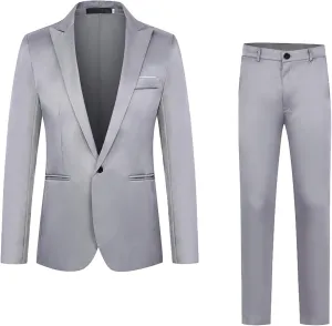 Mens Work Suits 2 Piece Slim Fit Suit Set One Button Business Prom Formal Dress Suit Blazer Jacket Pants Set M-5XL