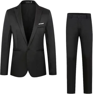 Mens Work Suits 2 Piece Slim Fit Suit Set One Button Business Prom Formal Dress Suit Blazer Jacket Pants Set M-5XL