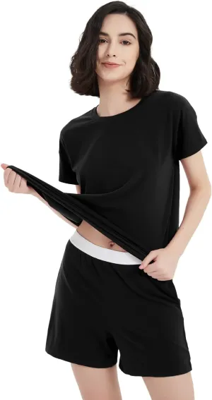 METARINO Merino Wool Pajamas Women 2 Piece Pjs Lounge Sets Short Sleeve Tops with Shorts Soft Sleepwear Loungewear