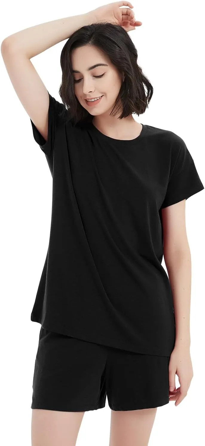 METARINO Merino Wool Pajamas Women 2 Piece Pjs Lounge Sets Short Sleeve Tops with Shorts Soft Sleepwear Loungewear