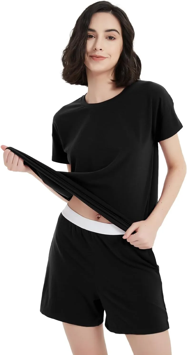 METARINO Merino Wool Pajamas Women 2 Piece Pjs Lounge Sets Short Sleeve Tops with Shorts Soft Sleepwear Loungewear
