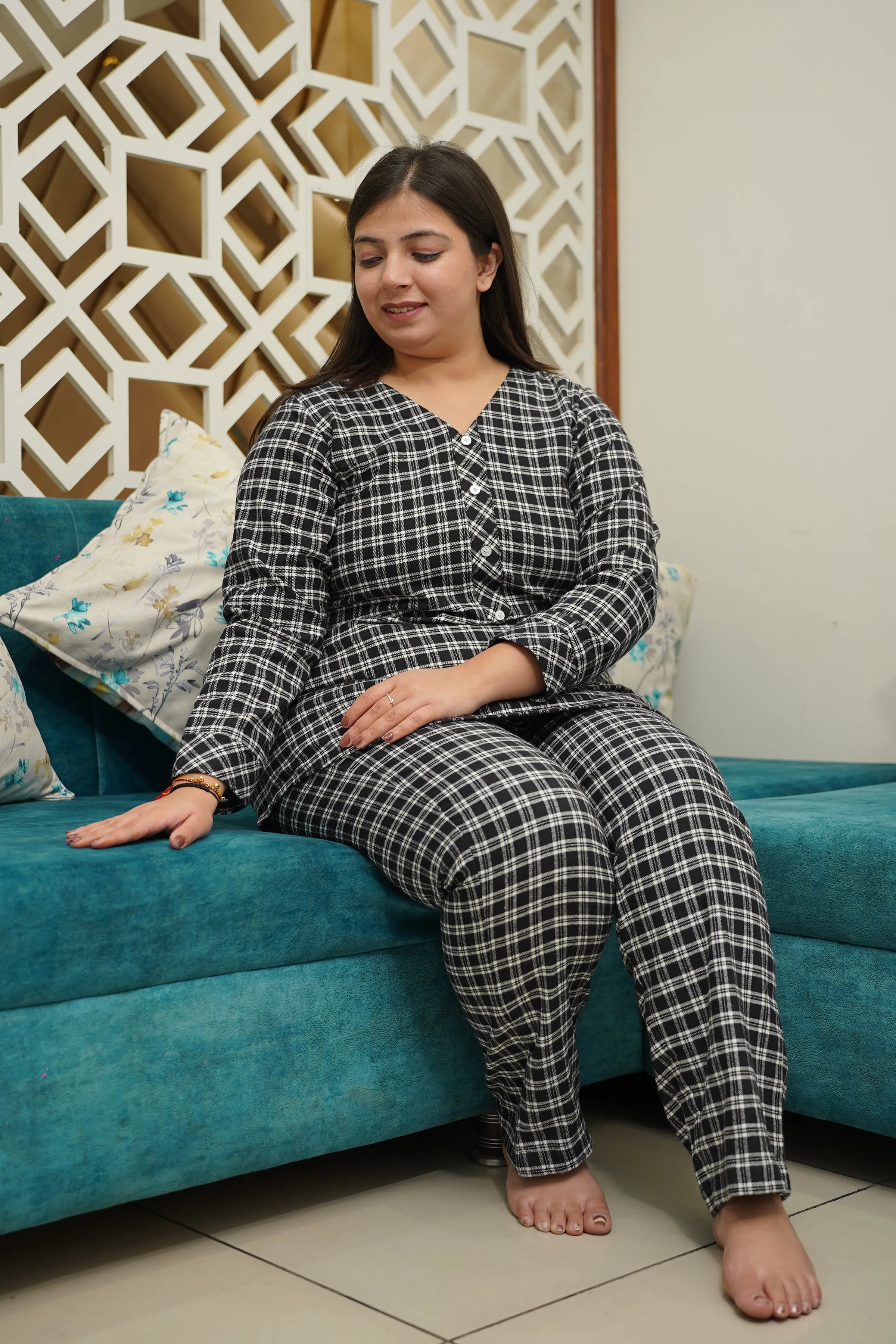 Midnight Grids Woollen Night Suit