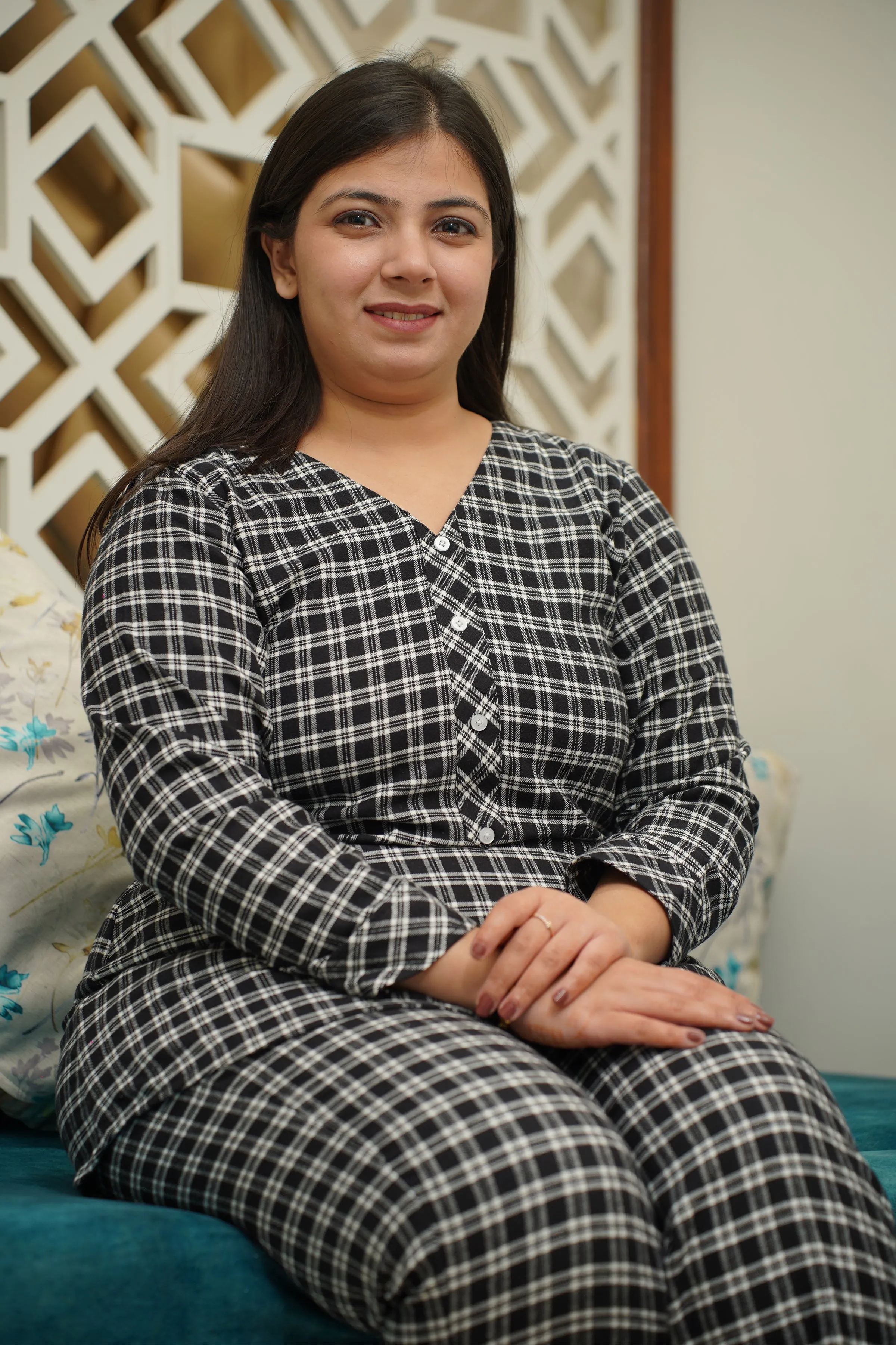 Midnight Grids Woollen Night Suit
