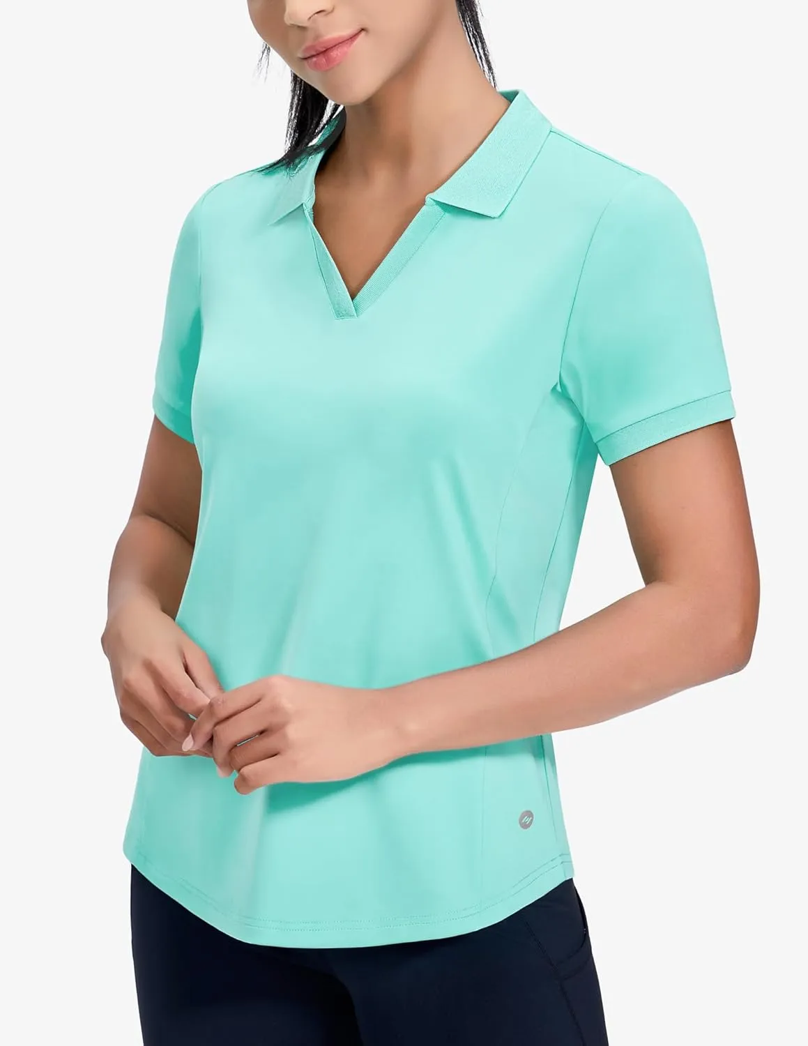 MIER V-Neck Polo Shirts for Women Short Sleeve UPF 50  Sun Protection Golf Tennis Active Stretch Collared Shirt Tops, Dry Fit