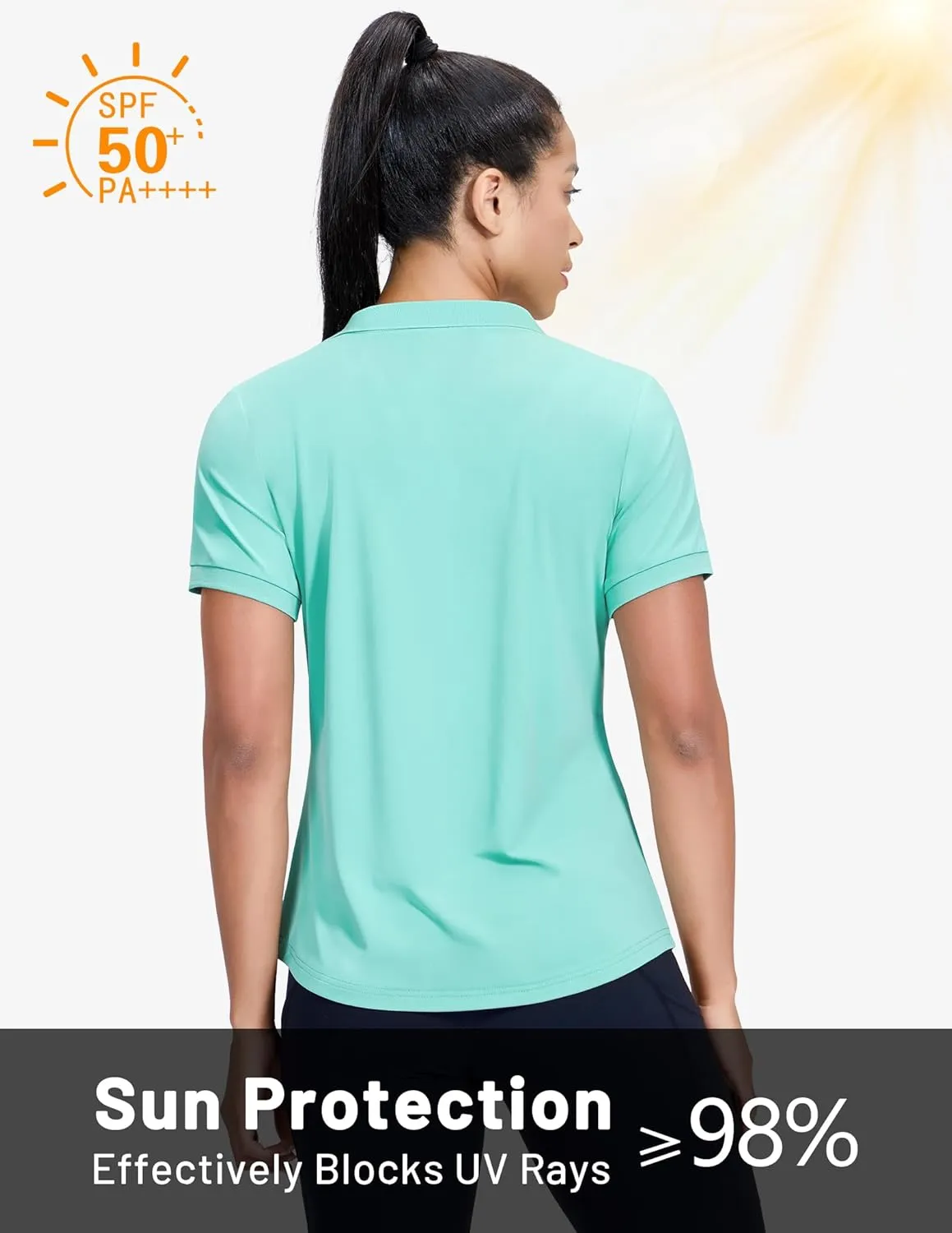 MIER V-Neck Polo Shirts for Women Short Sleeve UPF 50  Sun Protection Golf Tennis Active Stretch Collared Shirt Tops, Dry Fit