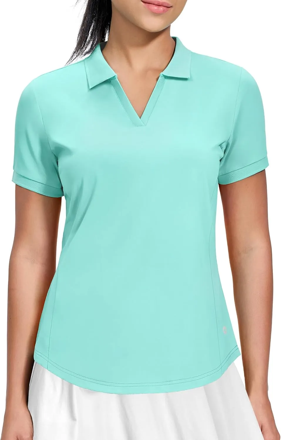 MIER V-Neck Polo Shirts for Women Short Sleeve UPF 50  Sun Protection Golf Tennis Active Stretch Collared Shirt Tops, Dry Fit