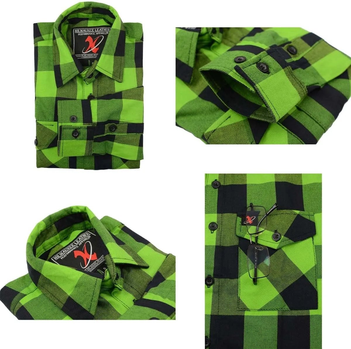 Milwaukee Leather Mng11656 Men's Black, Green Long Sleeve Flannel