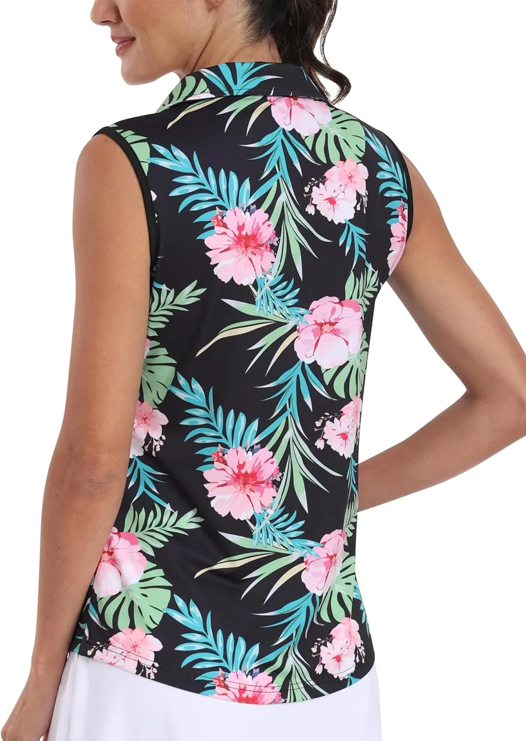 MoFiz Women's Sleeveless Golf Polo Shirts 1/4 Zip Floral Tennis Workout Golf Tank Top