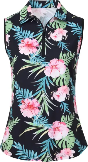 MoFiz Women's Sleeveless Golf Polo Shirts 1/4 Zip Floral Tennis Workout Golf Tank Top