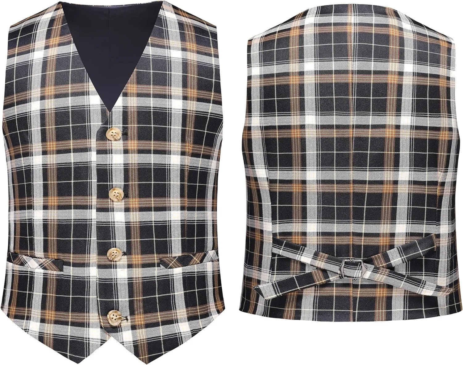 MOGU Boys Plaid Suits 3 Piece Slim Fit Tuxedo Formal Dresswear Suit Set Blazer Jacket Vest Pants Kids Outfits