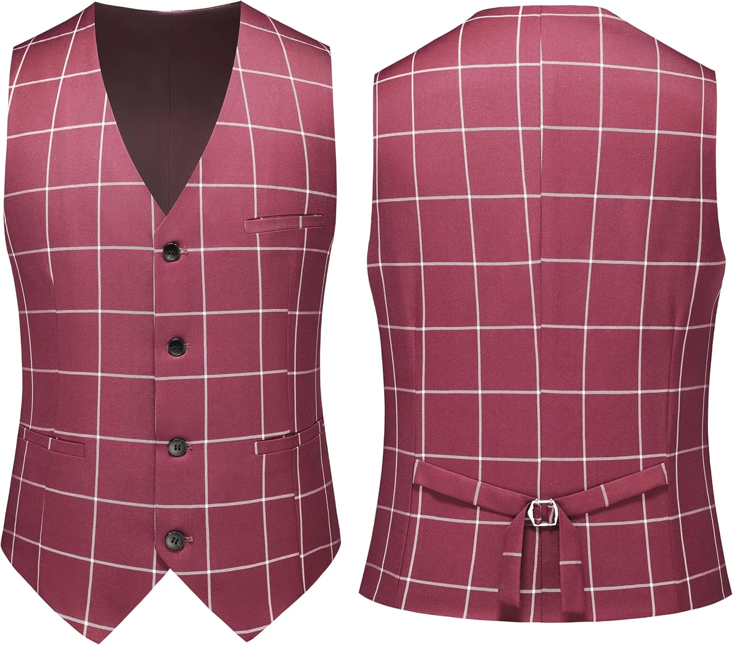 MOGU Mens 3 Piece Slim Fit Plaid Suit Blazer Jacket Vest Pants