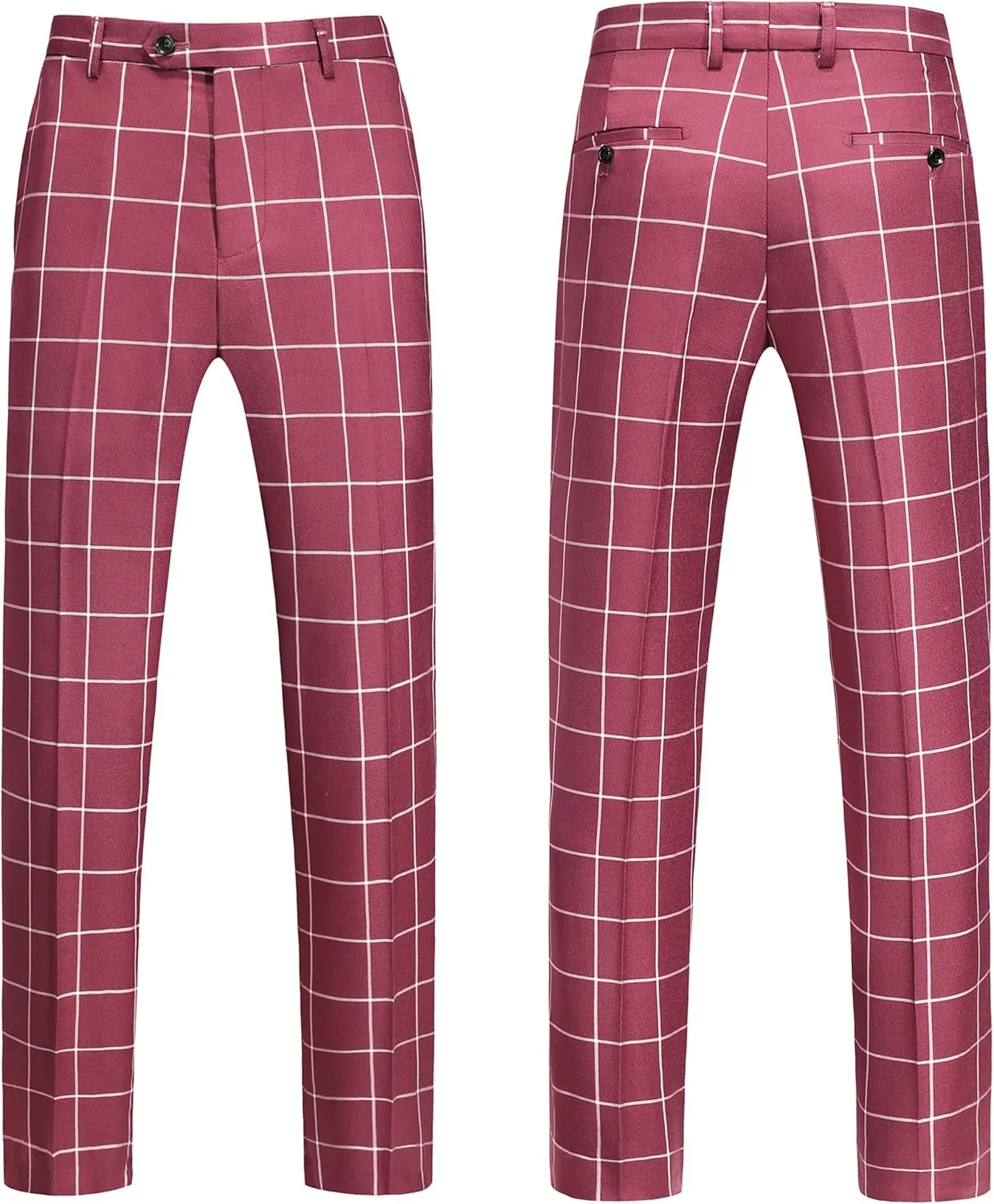 MOGU Mens 3 Piece Slim Fit Plaid Suit Blazer Jacket Vest Pants