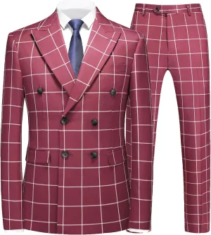 MOGU Mens 3 Piece Slim Fit Plaid Suit Blazer Jacket Vest Pants