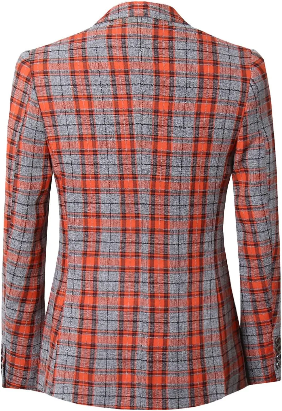 MOGU Mens Three Piece Slim Fit Plaid Suit Blazer Jacket Vest Pants