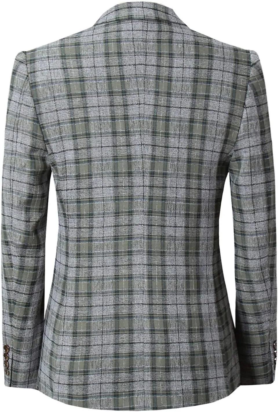 MOGU Mens Three Piece Slim Fit Plaid Suit Blazer Jacket Vest Pants