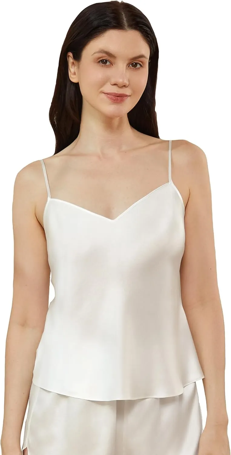 Mommesilk Silk Camisole for Women V Neck Adjustable Silk Lingerie Ladies for Sleeping Silk Cami Tank Tops Summer Undershirt