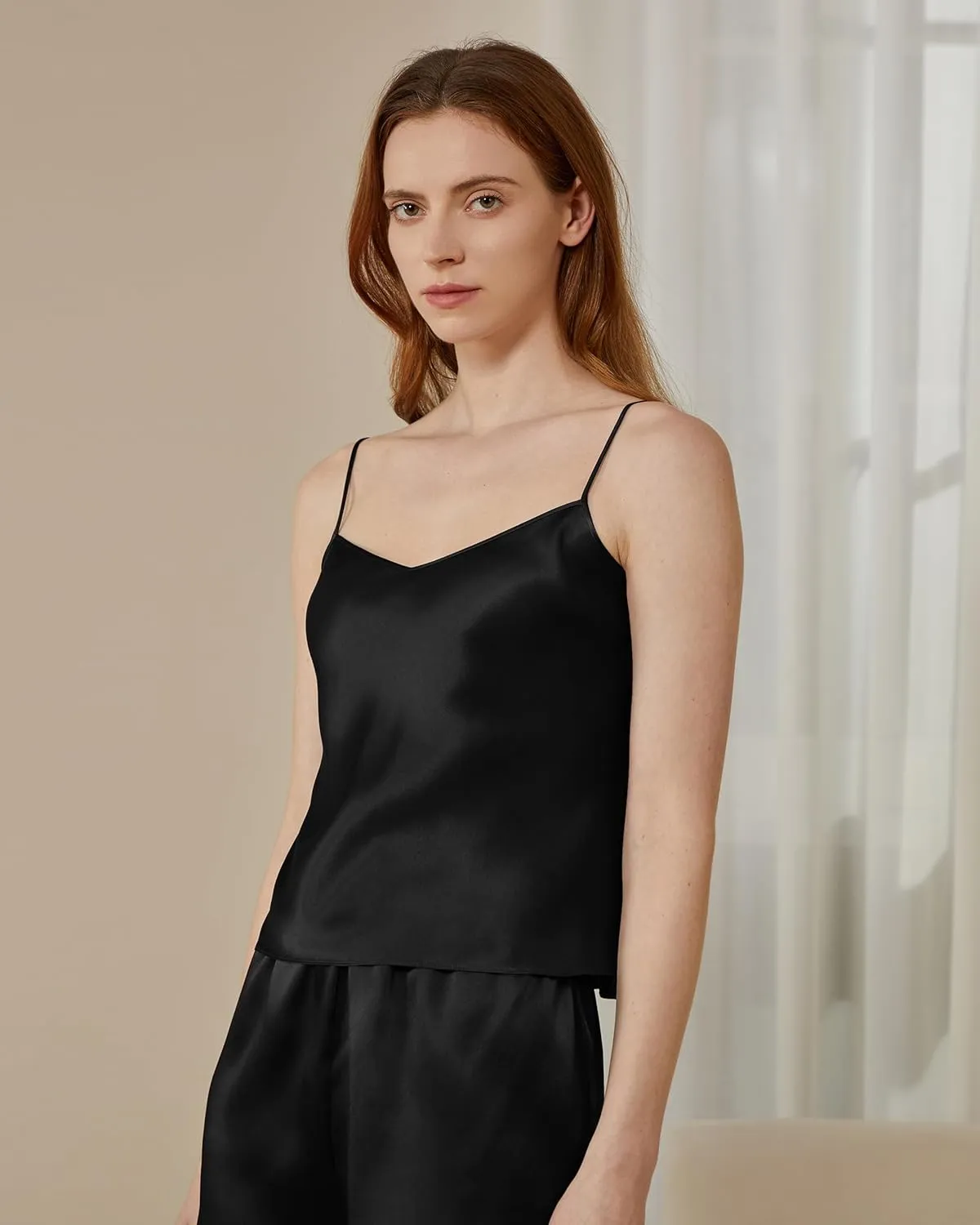 Mommesilk Silk Camisole for Women V Neck Adjustable Silk Lingerie Ladies for Sleeping Silk Cami Tank Tops Summer Undershirt