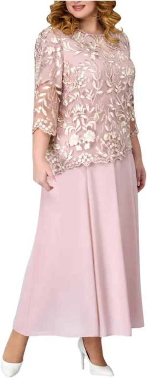 Mother of The Bride Dresses for Women Plus Size Chiffon Lace Wedding Guest Dress Formal Evening Grandmother Dress
