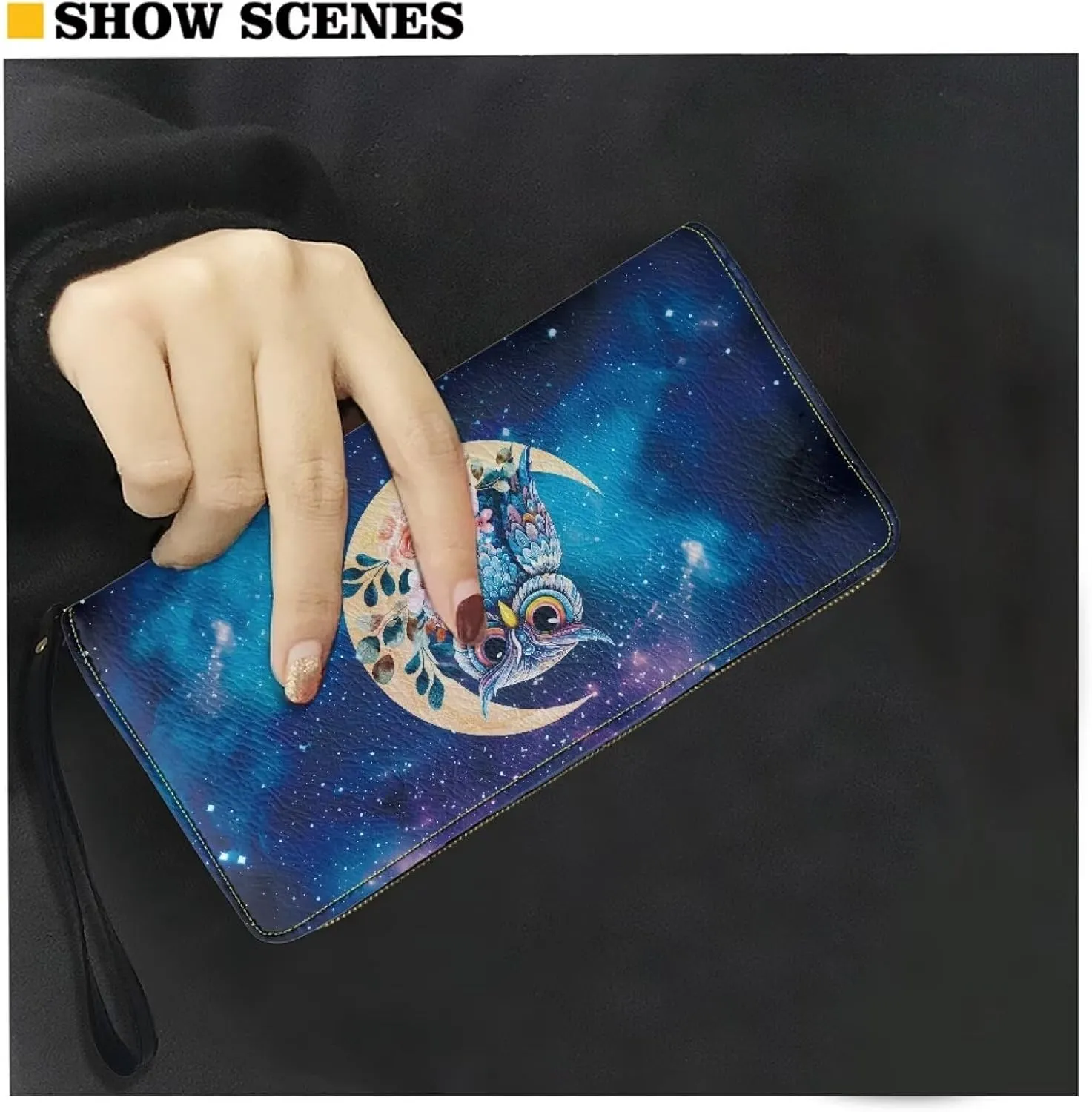 Mumeson Owl Long Wallet Design Long Leather Purse Wristlet Purse Comfort PU Wallet with Zipper Wristlet Card Holder Mini Handbags Protable Leather Wallet