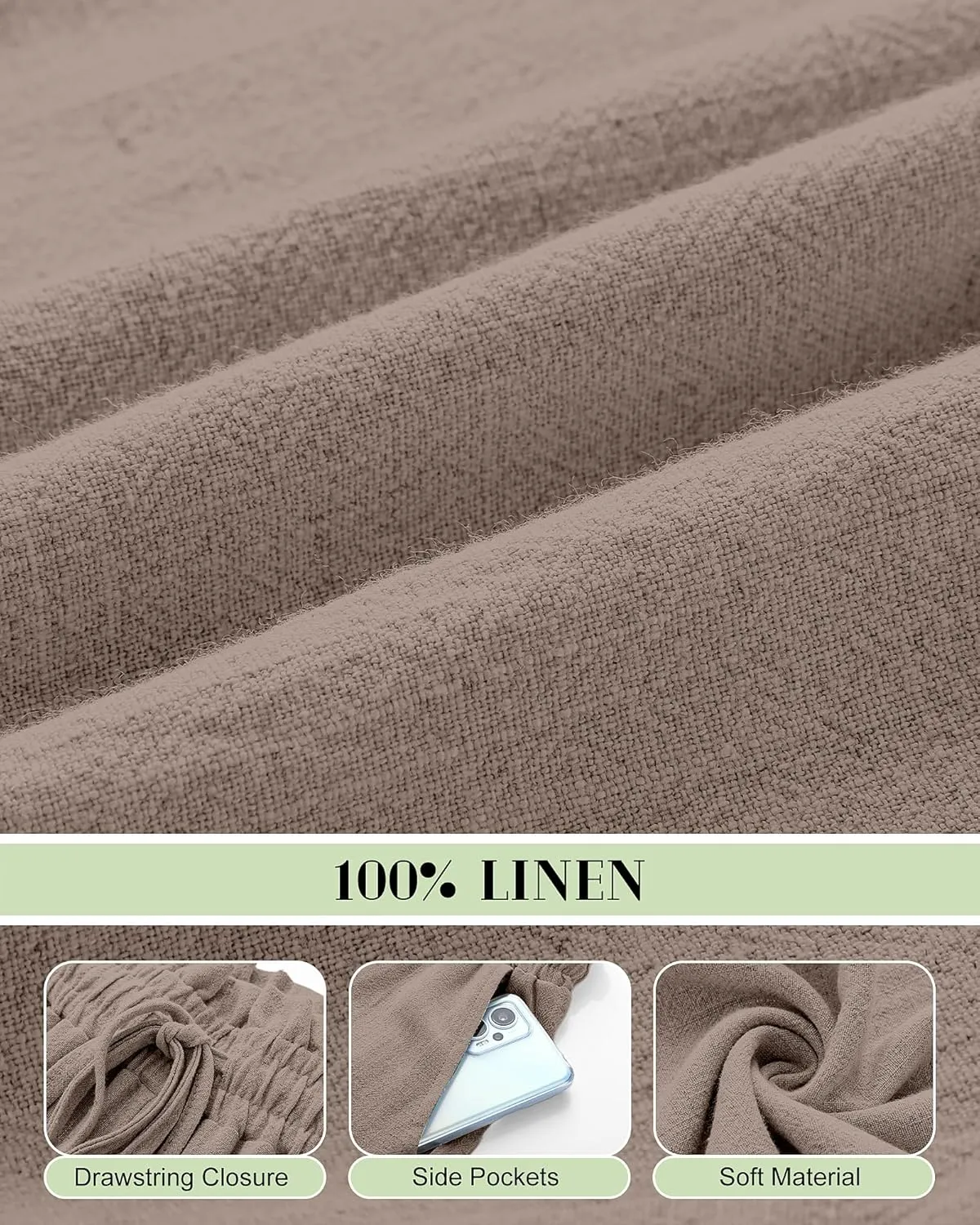 Neer 2 Pcs Women's Linen Wide Leg Capri Pants Beach High Waisted Drawstring Casual Loose Capris Pants with Pockets