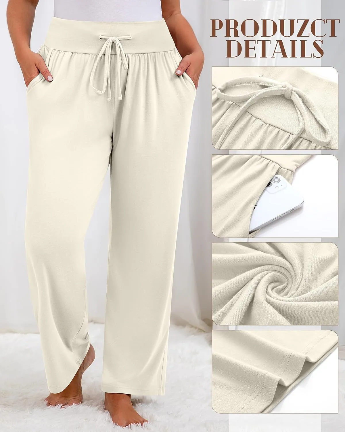 Neer 3 Pack Women's Plus Size Lounge Pants, Wide Leg Yoga Pants Baggy Drawstring Sweatpants with Pockets Casual Loose Jogger