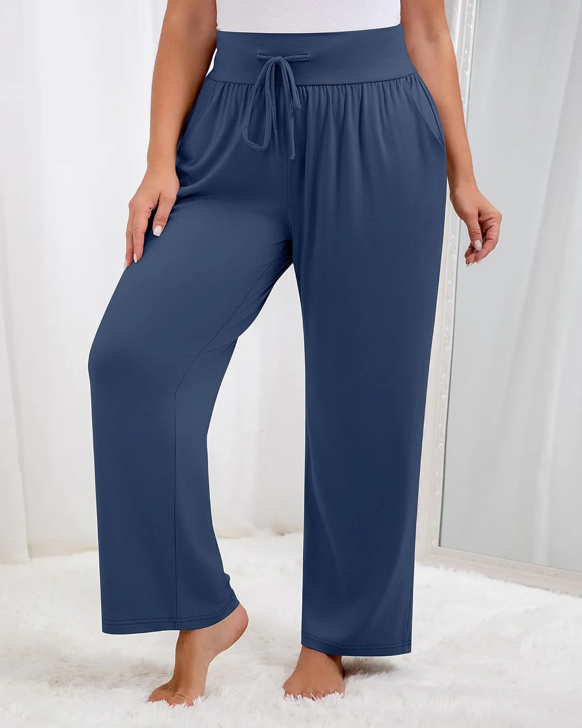 Neer 3 Pack Women's Plus Size Lounge Pants, Wide Leg Yoga Pants Baggy Drawstring Sweatpants with Pockets Casual Loose Jogger