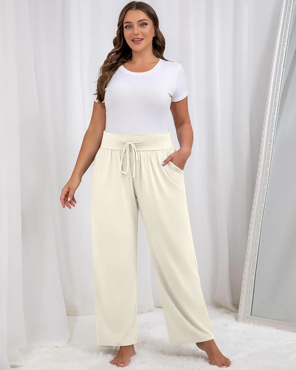 Neer 3 Pack Women's Plus Size Lounge Pants, Wide Leg Yoga Pants Baggy Drawstring Sweatpants with Pockets Casual Loose Jogger