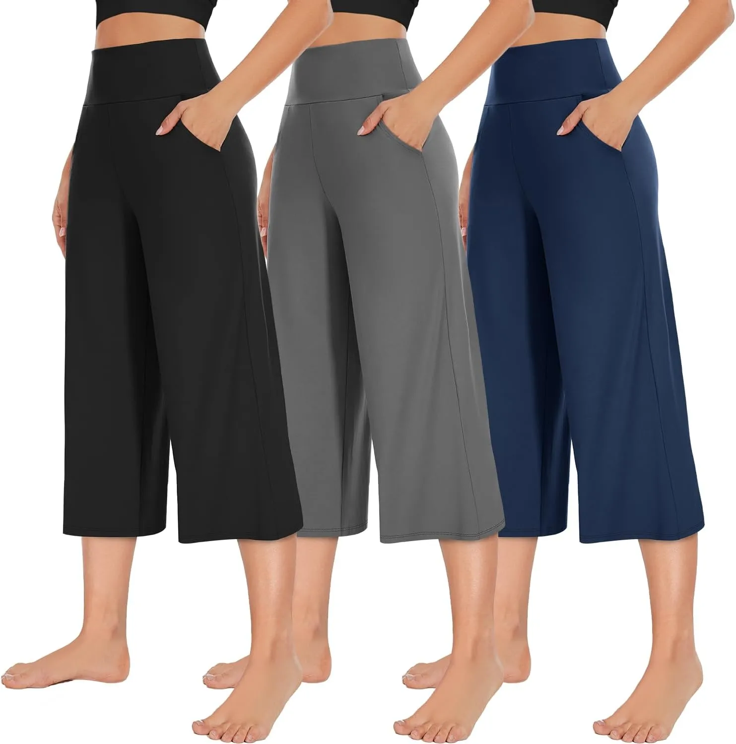 NEW YOUNG 3 Pack Women's Wide Leg Pants with Pockets High Waist Loose Sweatpants Casual Lounge Yoga Workout Palazzo