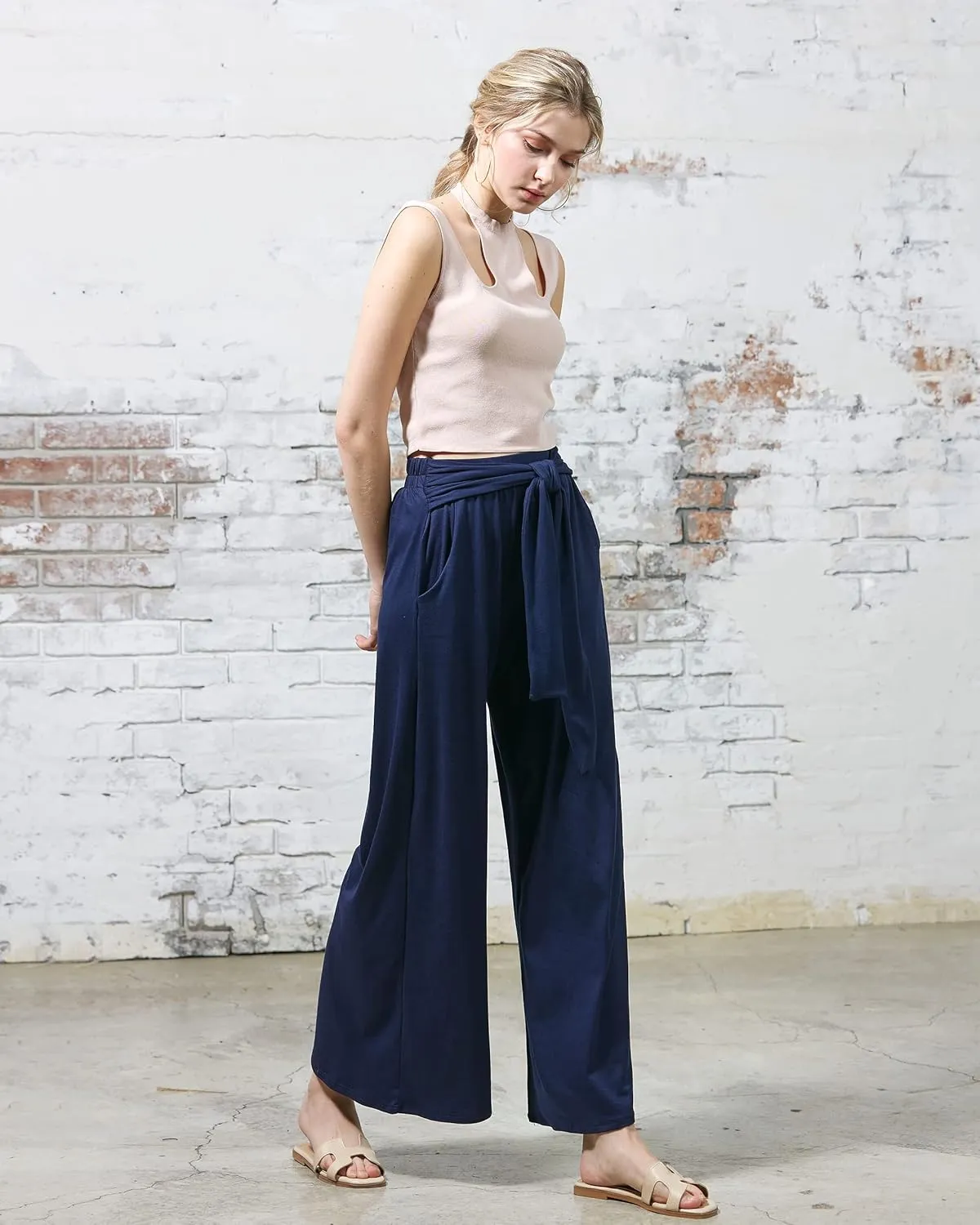 noflik Women's Comfy High Waisted Wide Leg/Bell Bottom Pants with Elastic Waistband