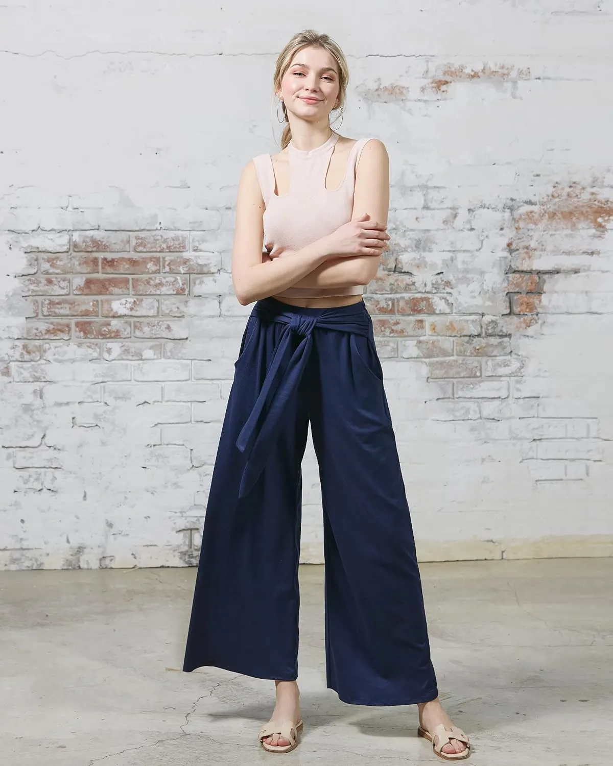 noflik Women's Comfy High Waisted Wide Leg/Bell Bottom Pants with Elastic Waistband