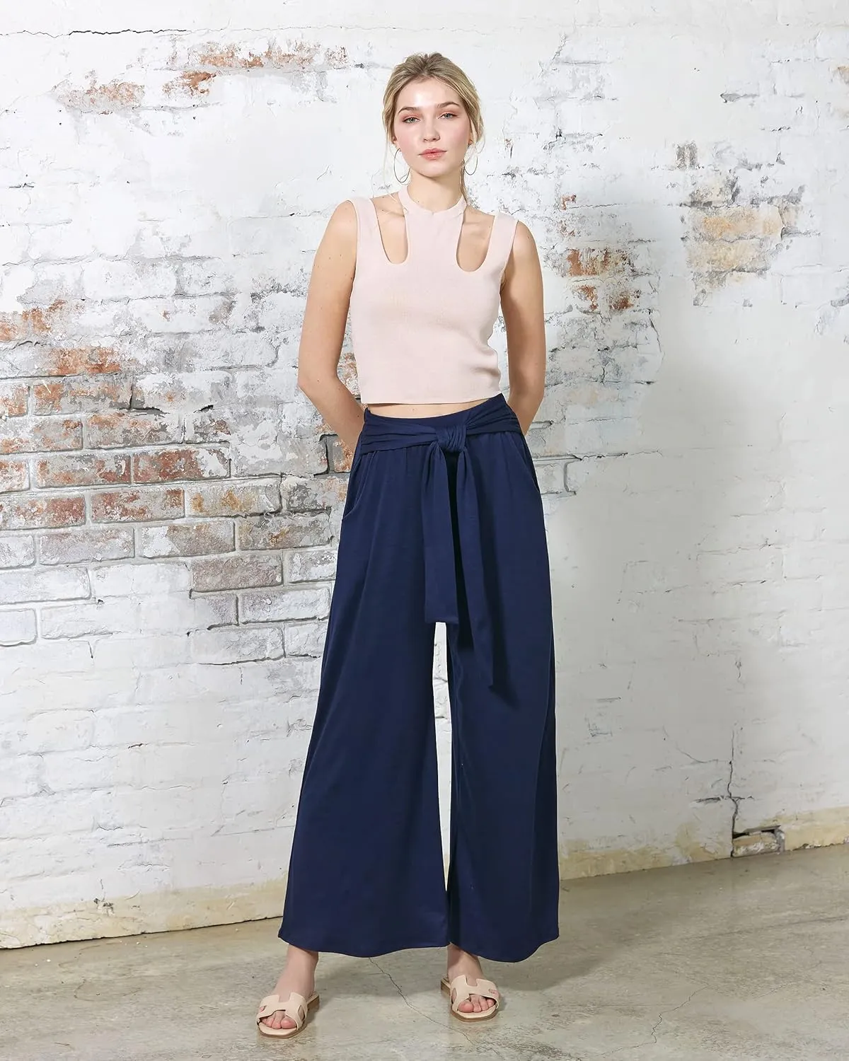 noflik Women's Comfy High Waisted Wide Leg/Bell Bottom Pants with Elastic Waistband